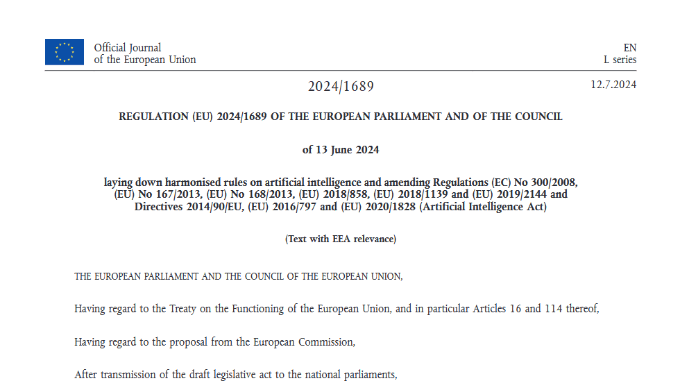 Image of the first page of the EU AI Act